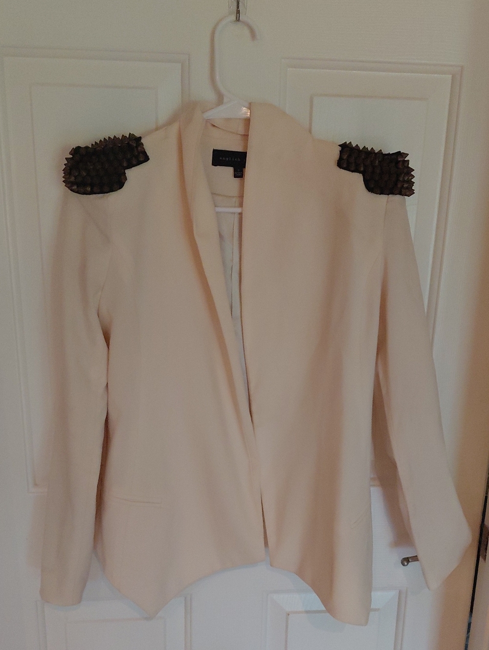 english rose Cream Blazer with Black Studded Shoulder Accents